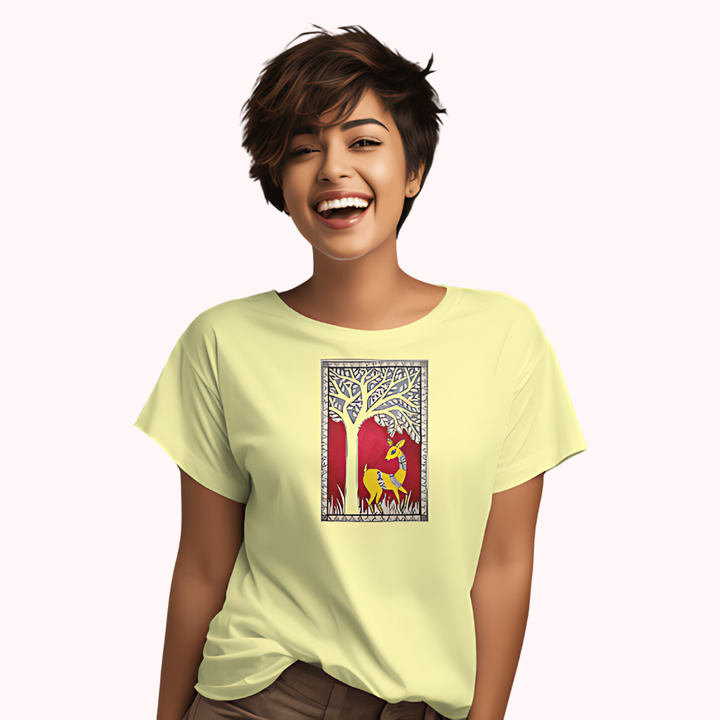 Trending Madhubani Art D6: Deer: Women T-Shirt