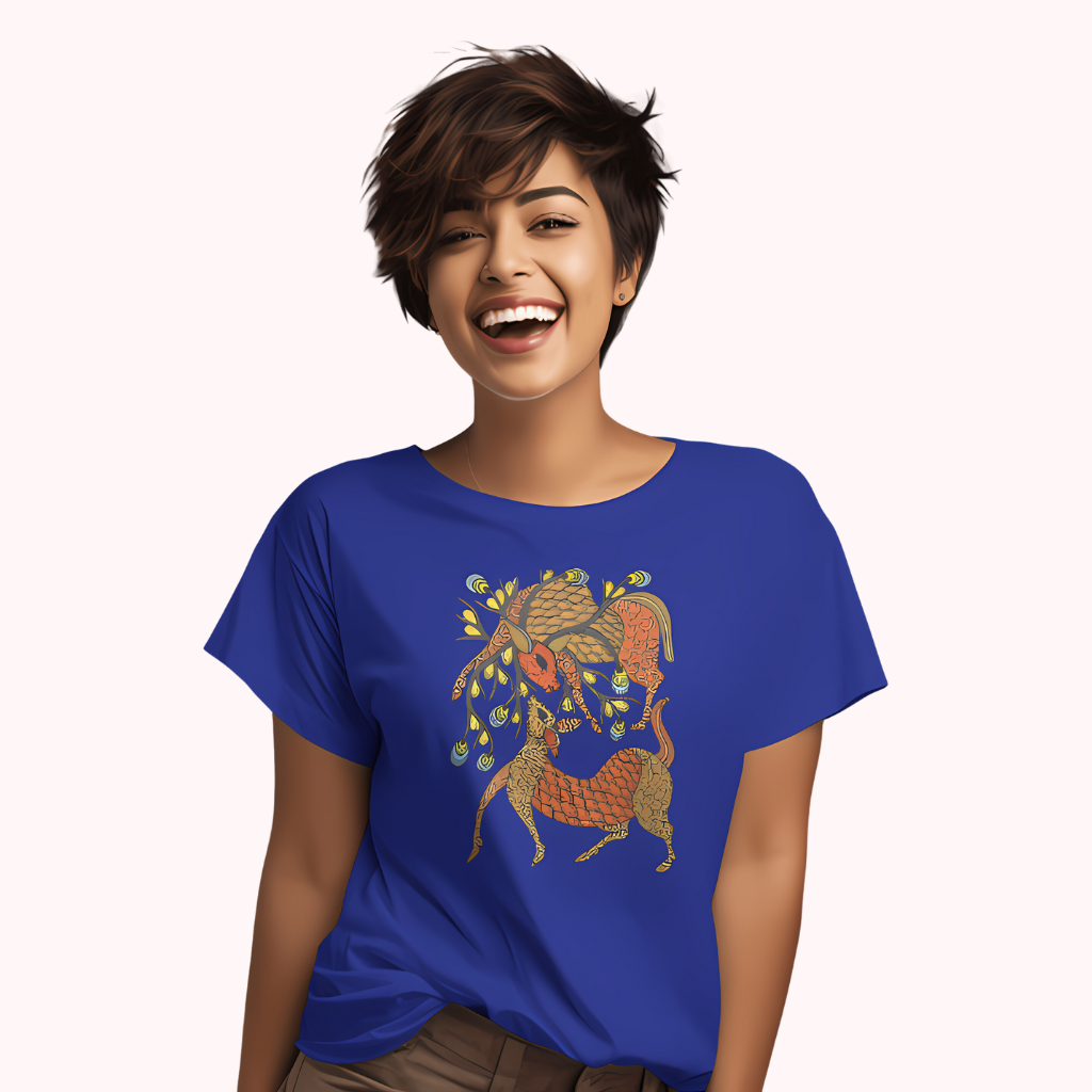 Trending Madhubani D12: Playing Deers: Women T-shirt