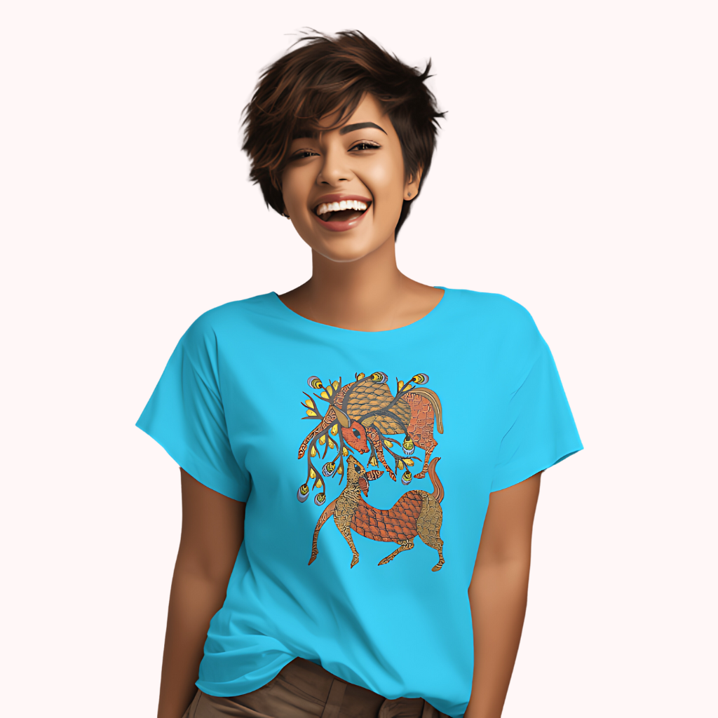 Trending Madhubani D12: Playing Deers: Women T-shirt