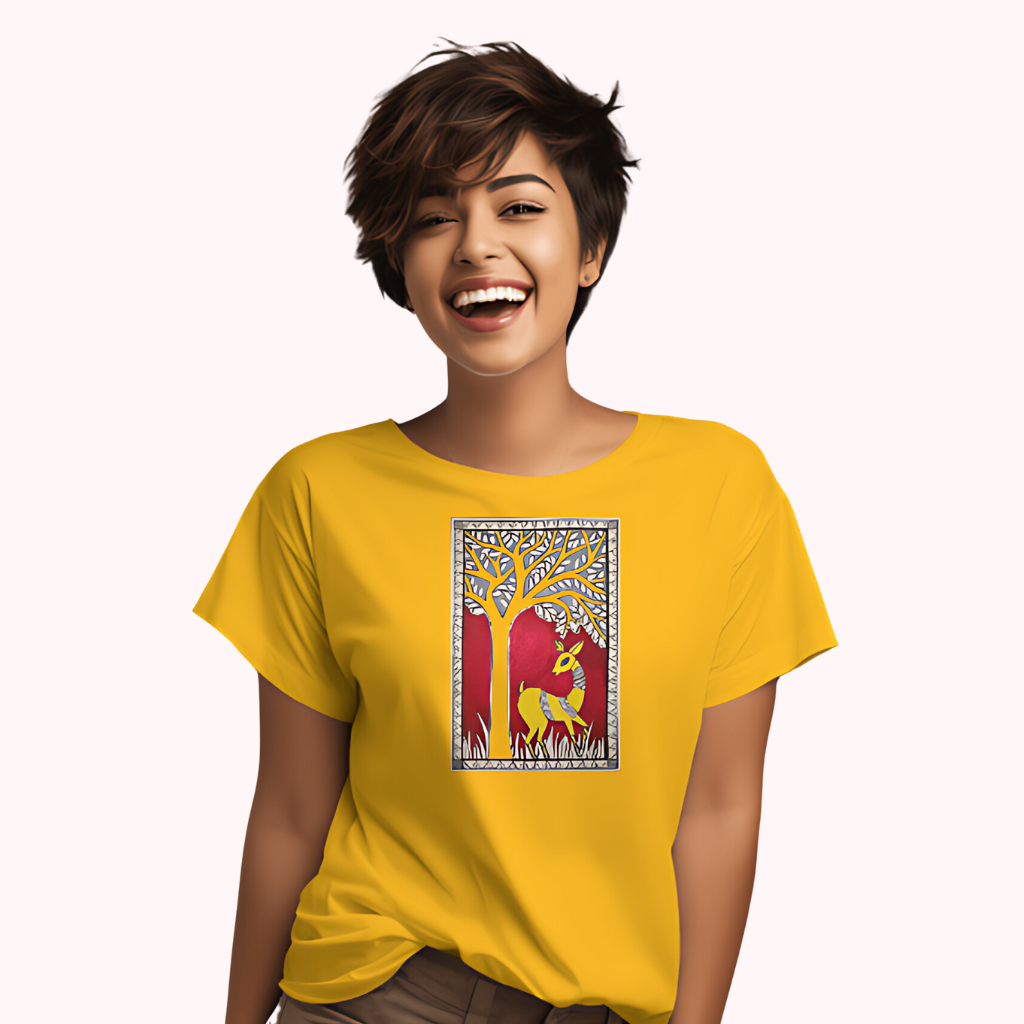Trending Madhubani Art D6: Deer: Women T-Shirt