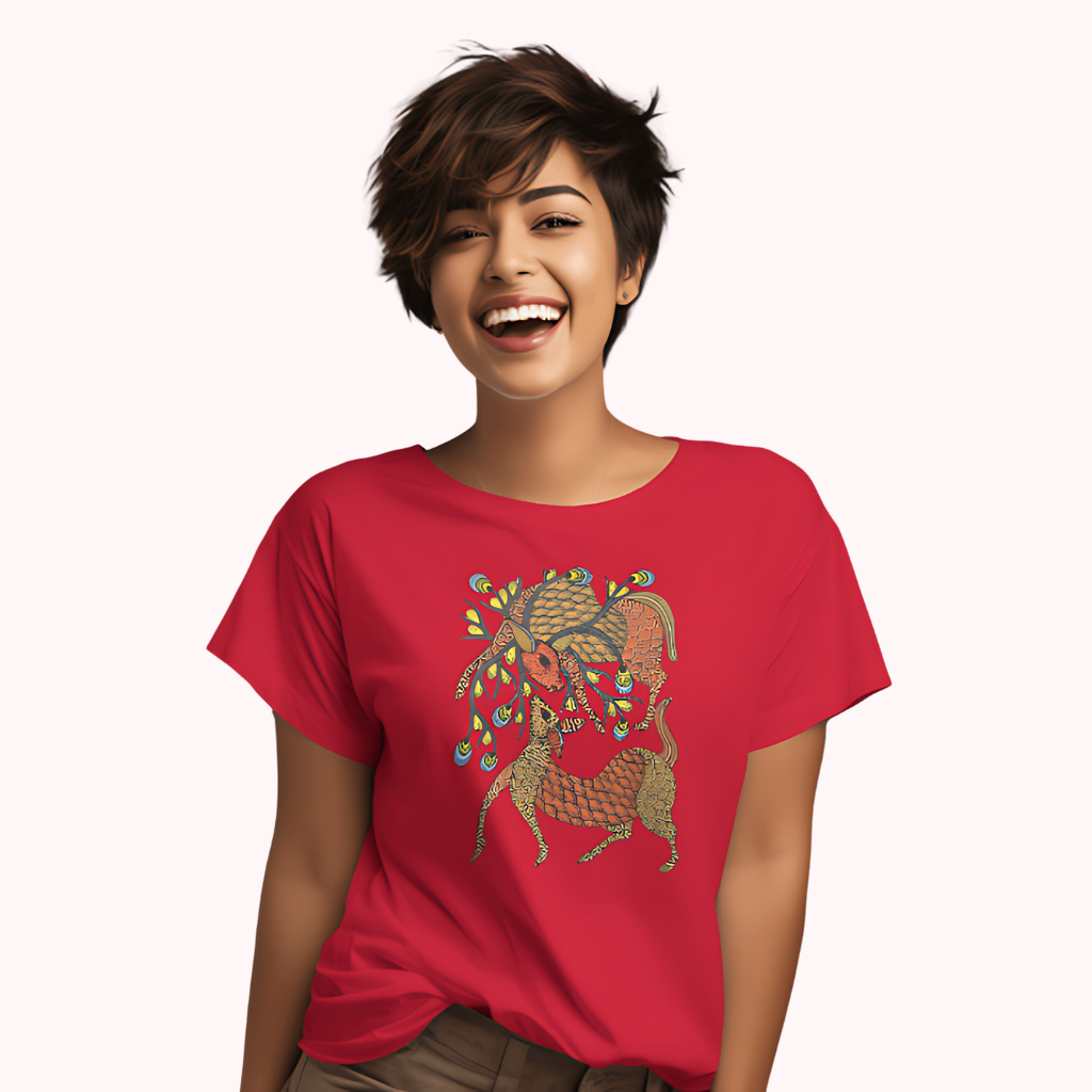 Trending Madhubani D12: Playing Deers: Women T-shirt