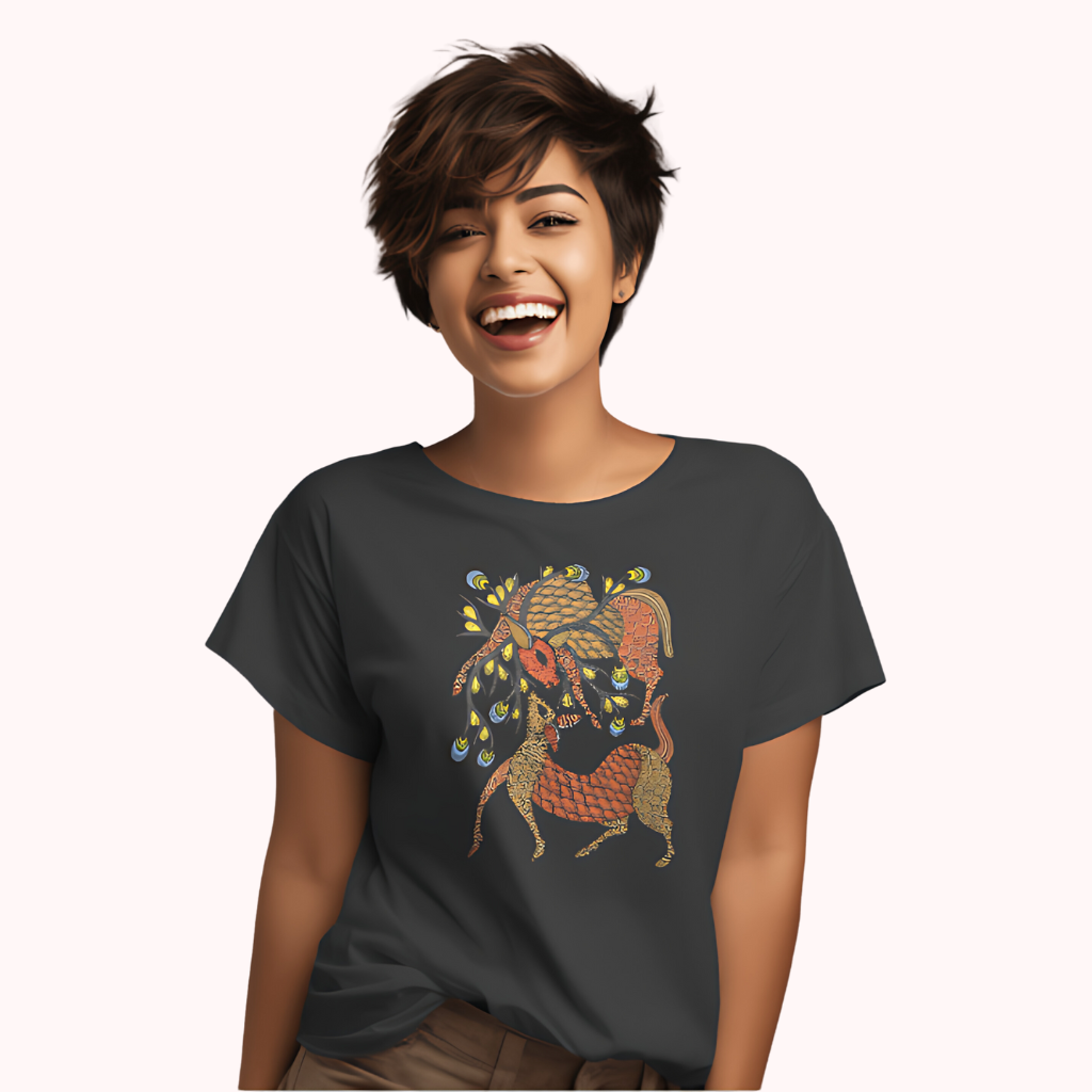 Trending Madhubani D12: Playing Deers: Women T-shirt