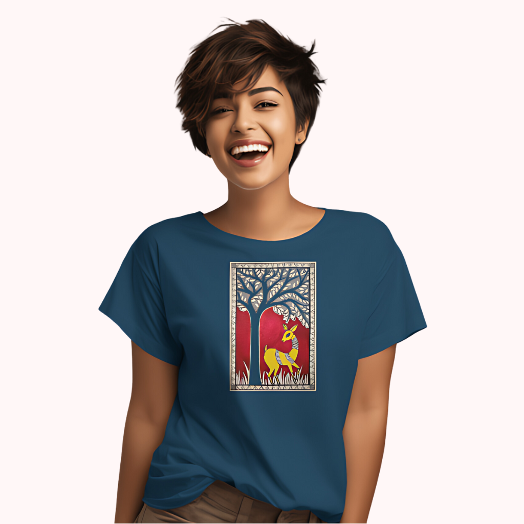 Trending Madhubani Art D6: Deer: Women T-Shirt