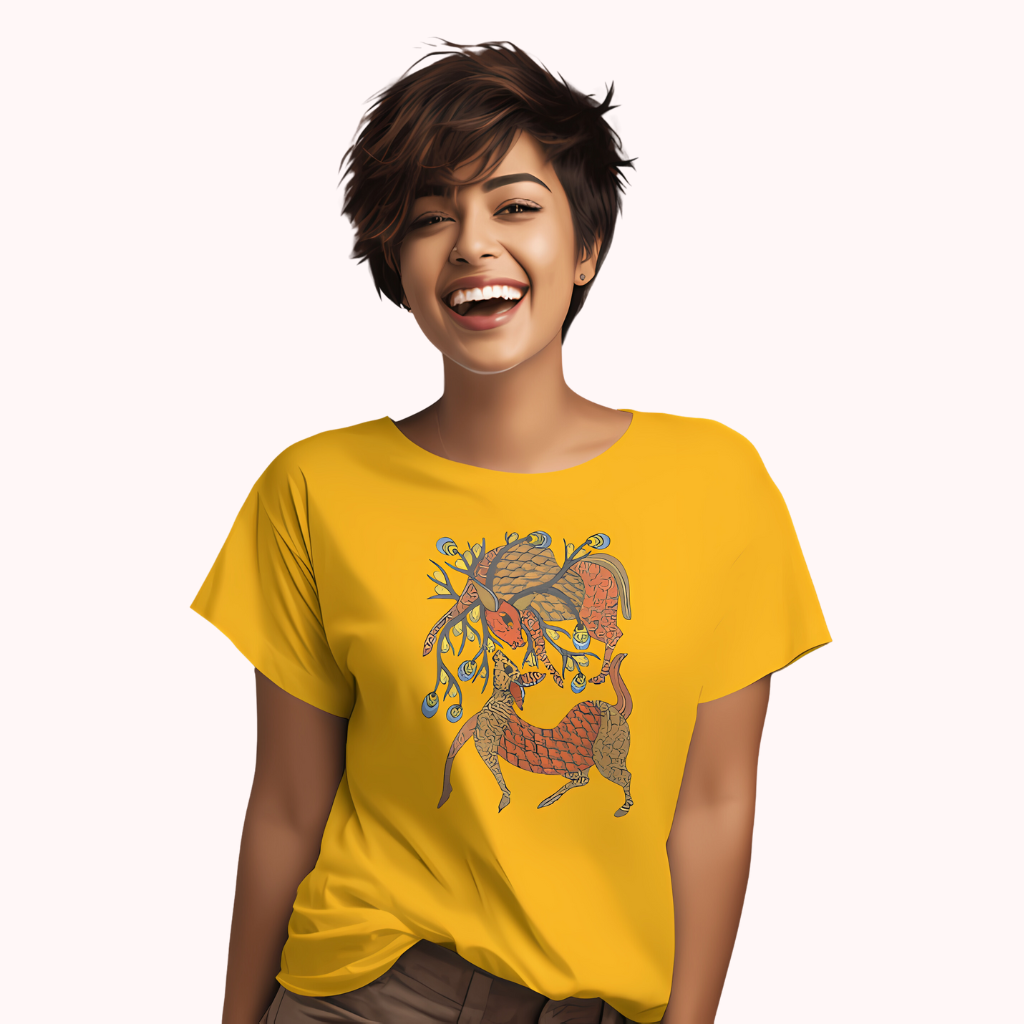 Trending Madhubani D12: Playing Deers: Women T-shirt