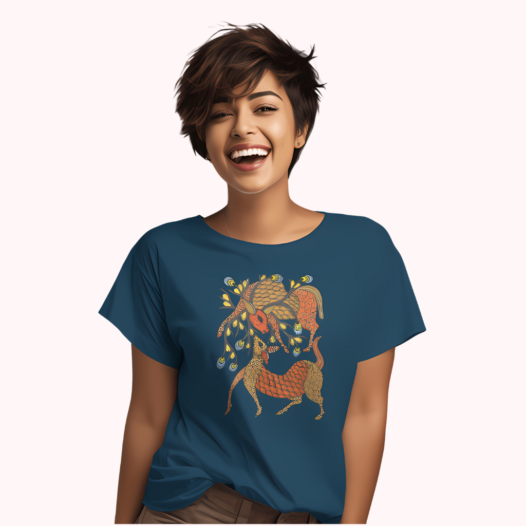 Trending Madhubani D12: Playing Deers: Women T-shirt