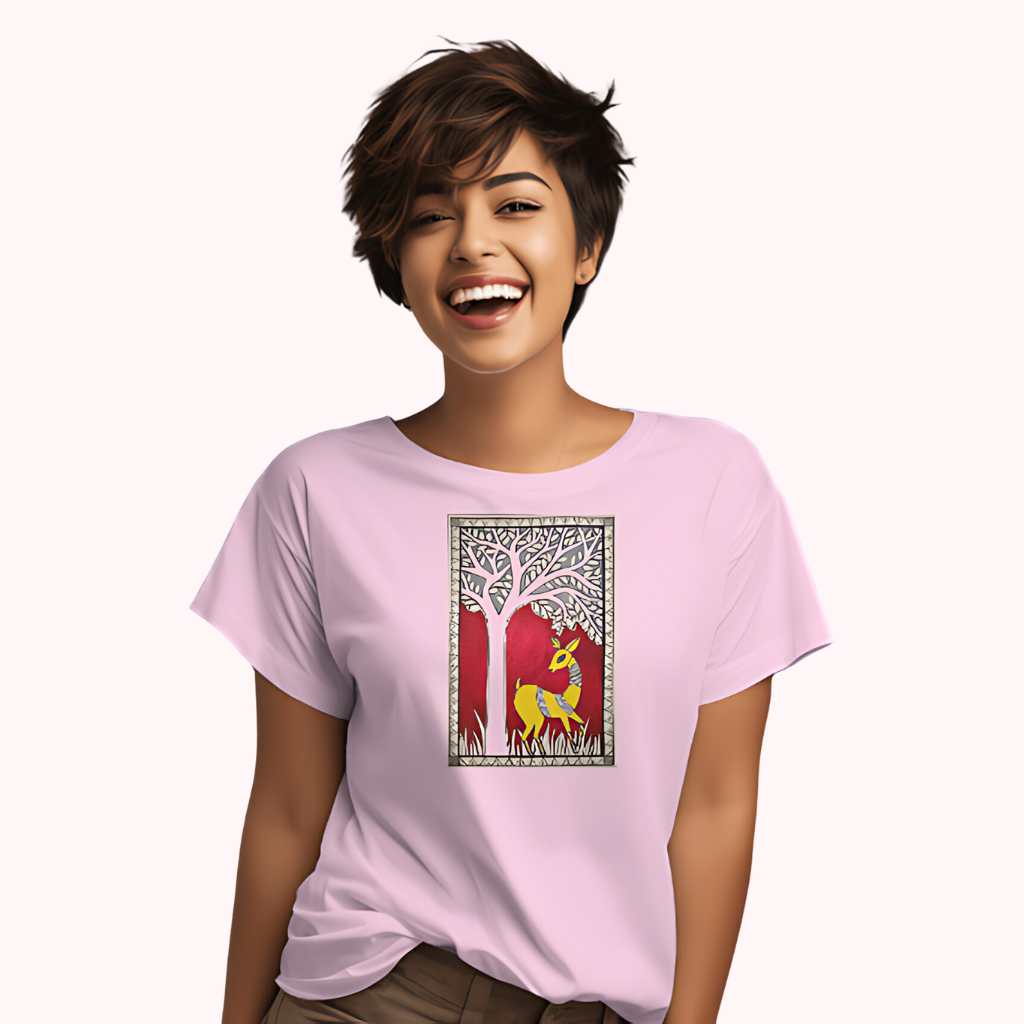 Trending Madhubani Art D6: Deer: Women T-Shirt