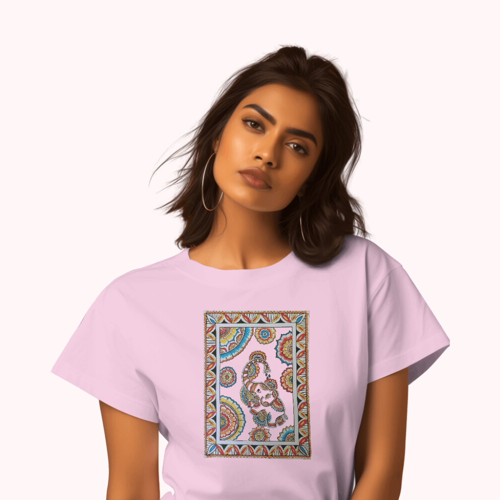 Trending Madhubani Art D5: Elephant: Women T-shirt