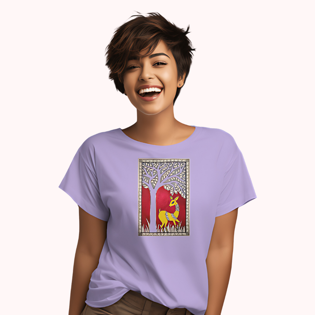 Trending Madhubani Art D6: Deer: Women T-Shirt