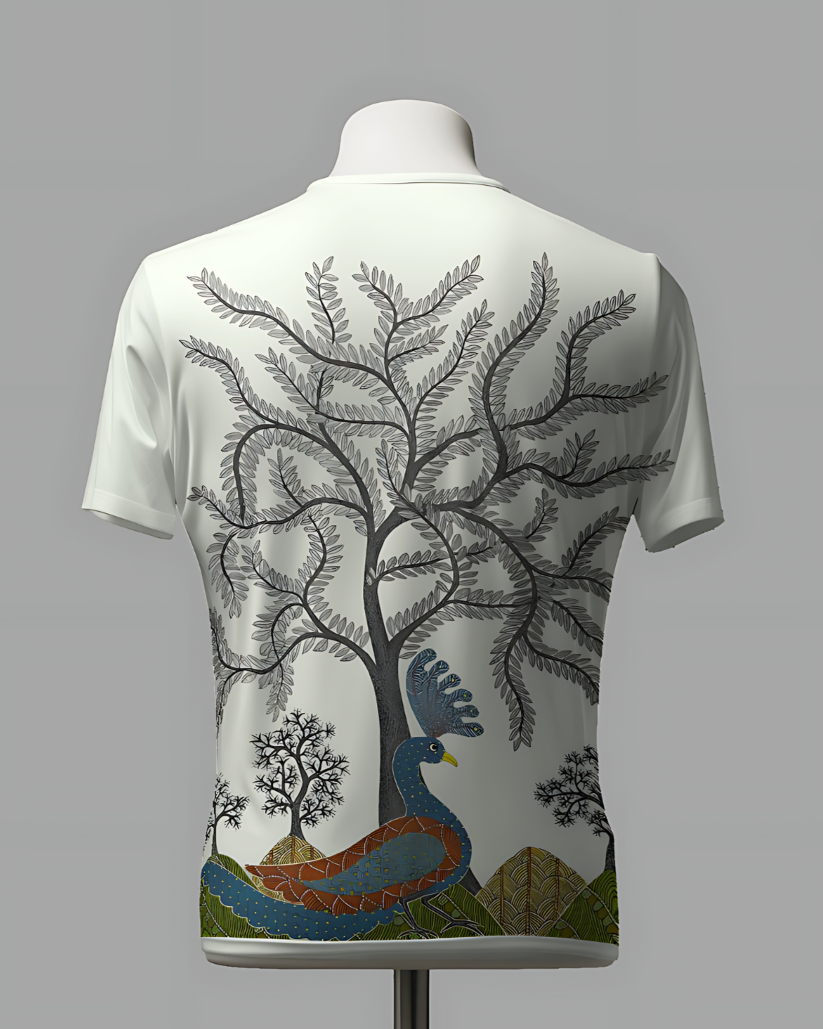 Peacock Gond Painting: AO Printed Unisex T-Shirt
