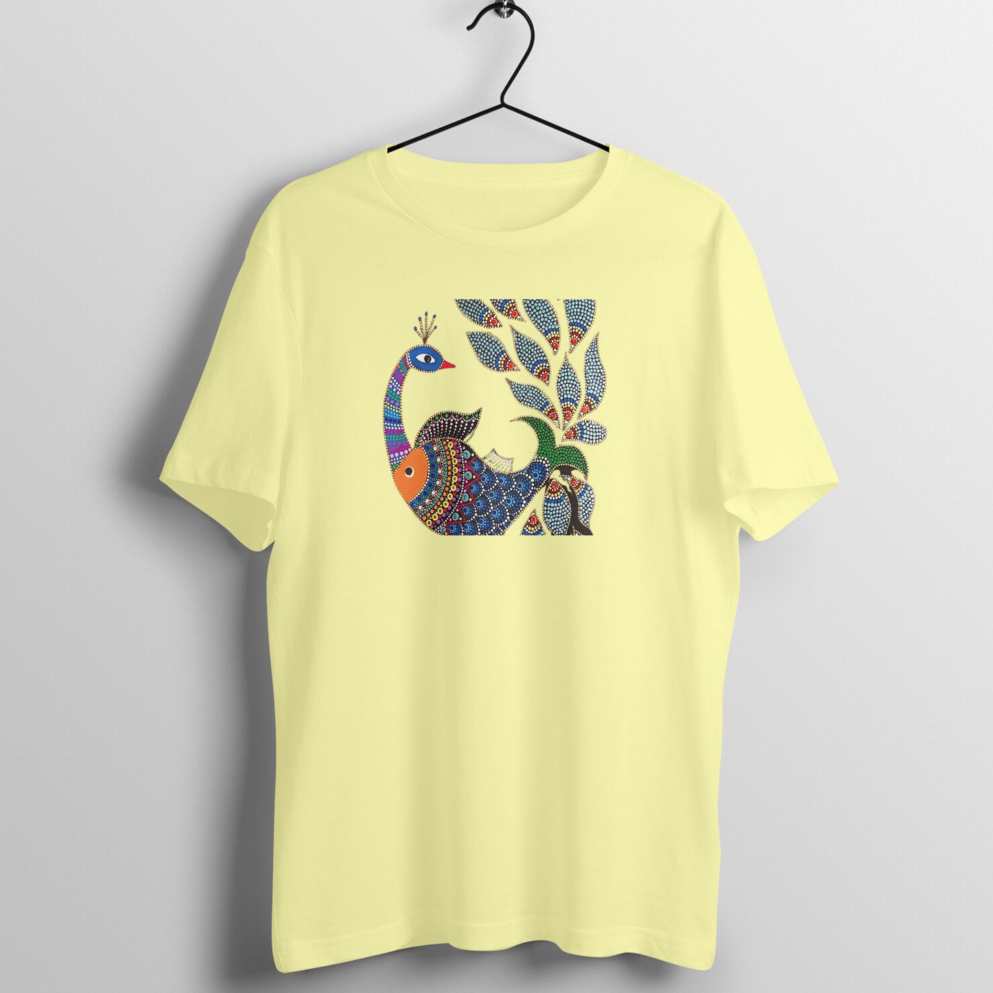 Gond Painting D1: Peacock Catching Fish: Unisex T-shirt