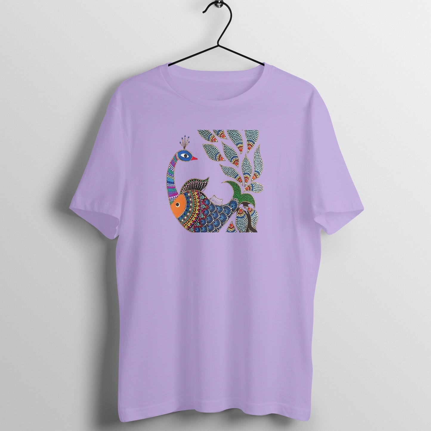 Gond Painting D1: Peacock Catching Fish: Unisex T-shirt