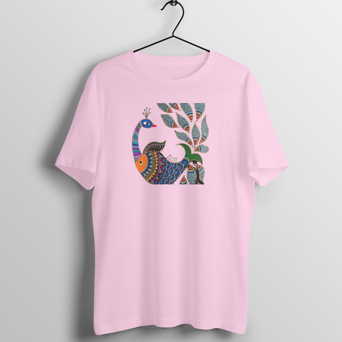 Gond Painting D1: Peacock Catching Fish: Unisex T-shirt