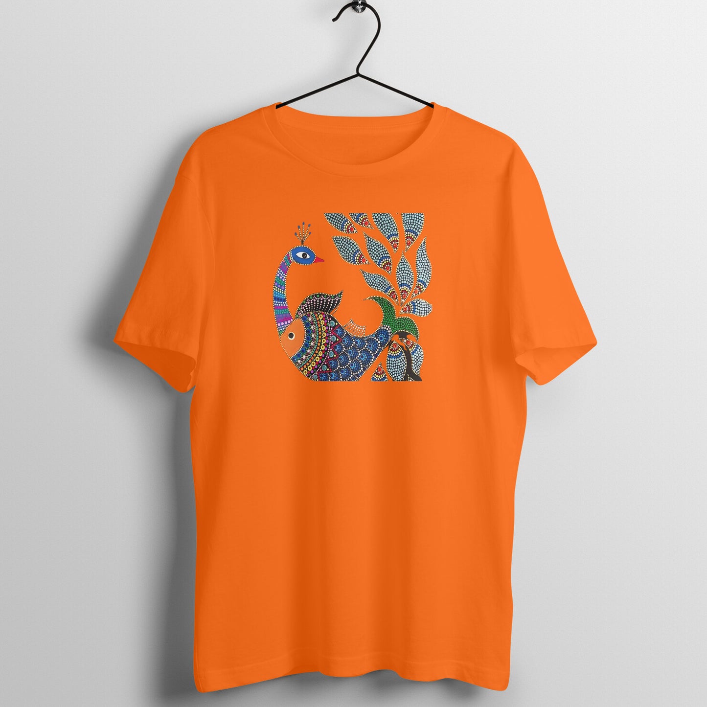 Gond Painting D1: Peacock Catching Fish: Unisex T-shirt