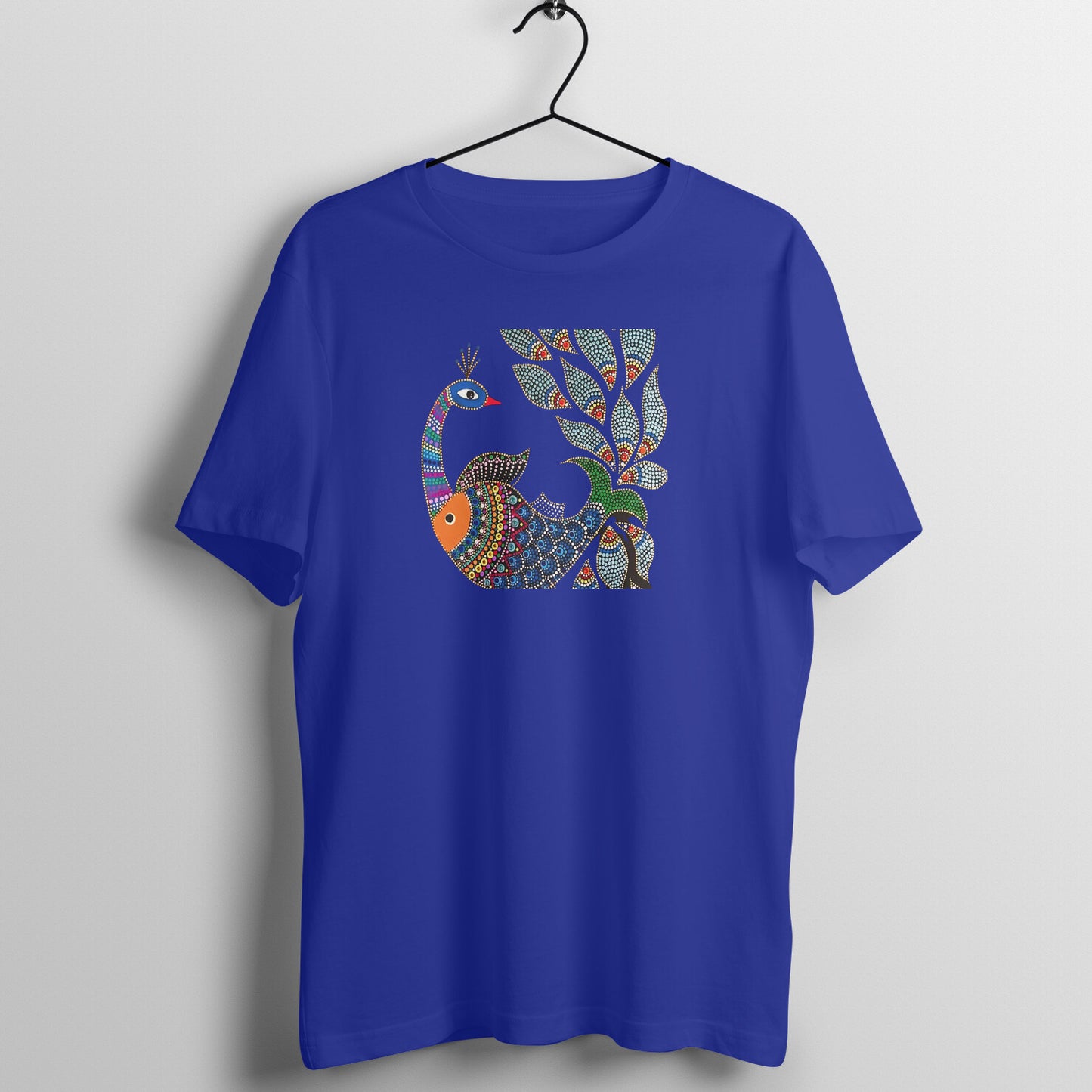 Gond Painting D1: Peacock Catching Fish: Unisex T-shirt
