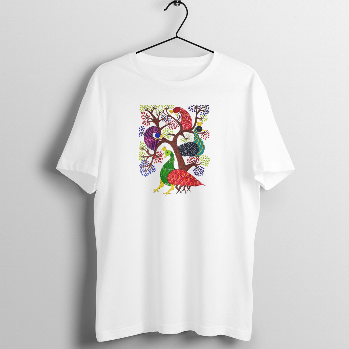 Gond Painting D2: Peacocks Tree: Unisex T-shirt