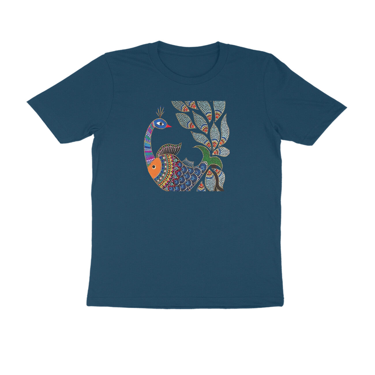 Gond Painting D1: Peacock Catching Fish: Unisex T-shirt