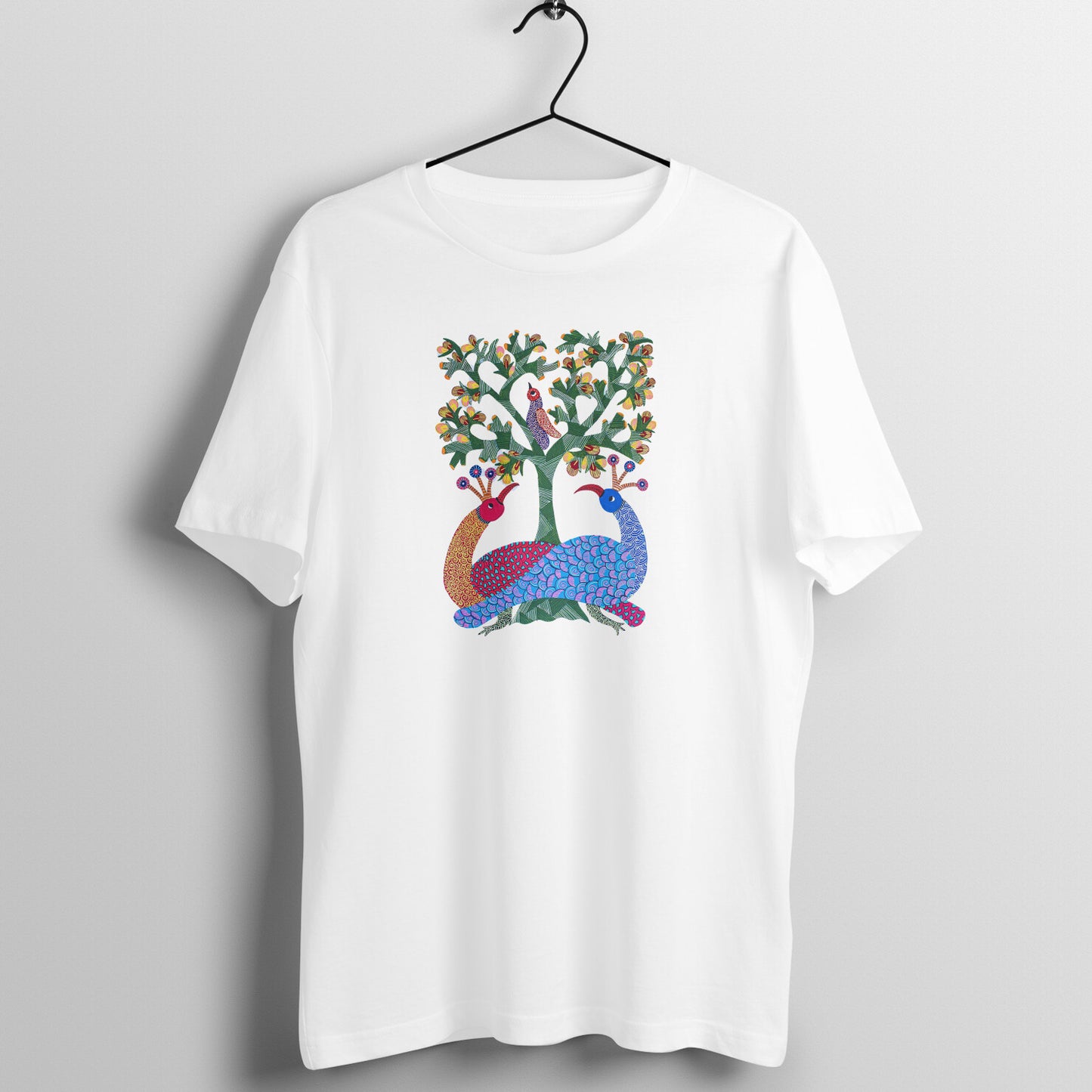 Gond Painting D7: Peacocks Tree: Unisex T-shirt