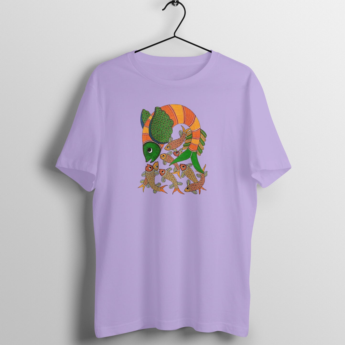 Gond Painting D9: Fish Catching Fishes: Unisex T-shirt
