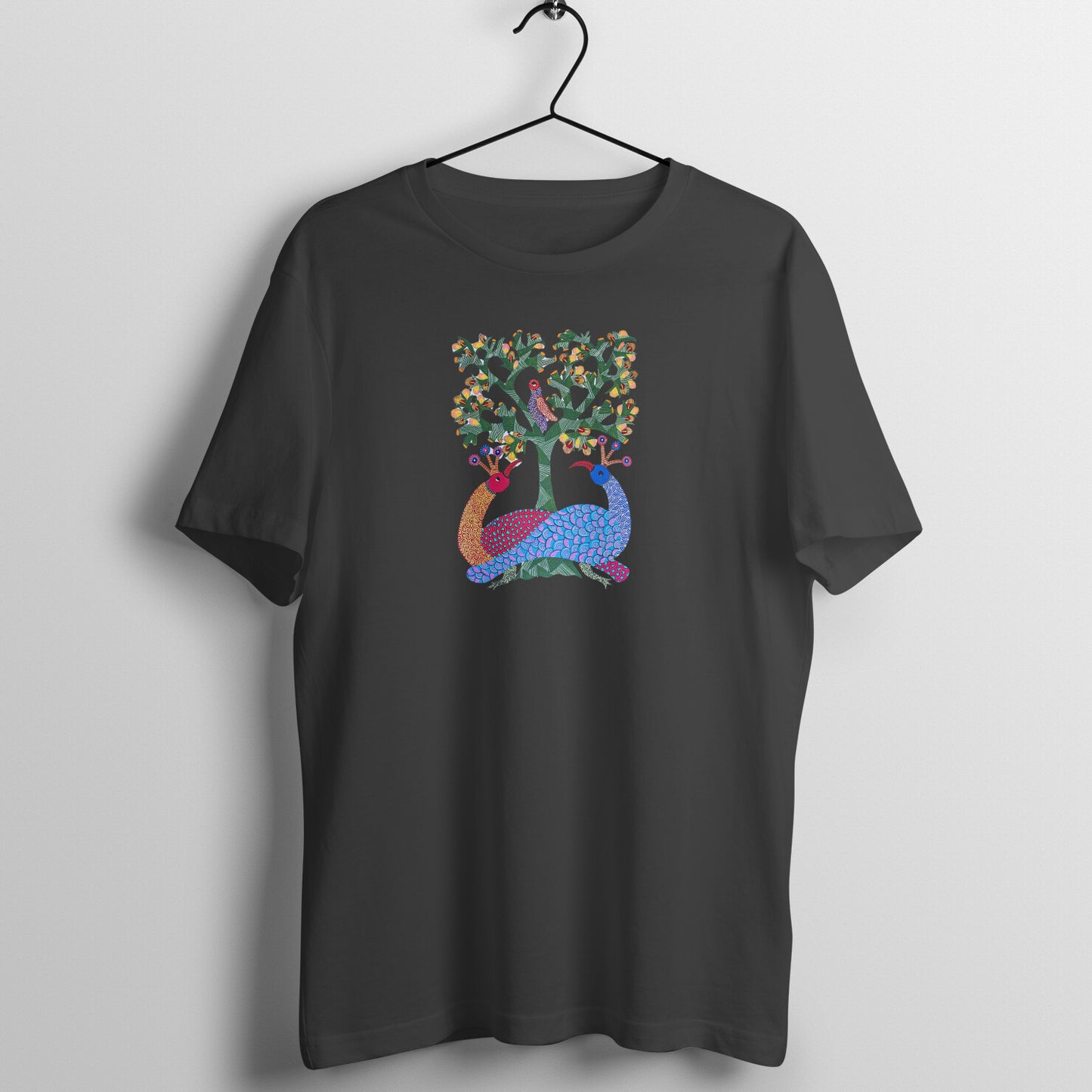 Gond Painting D7: Peacocks Tree: Unisex T-shirt