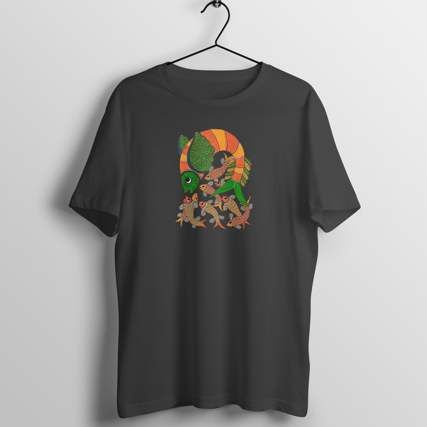 Gond Painting D9: Fish Catching Fishes: Unisex T-shirt