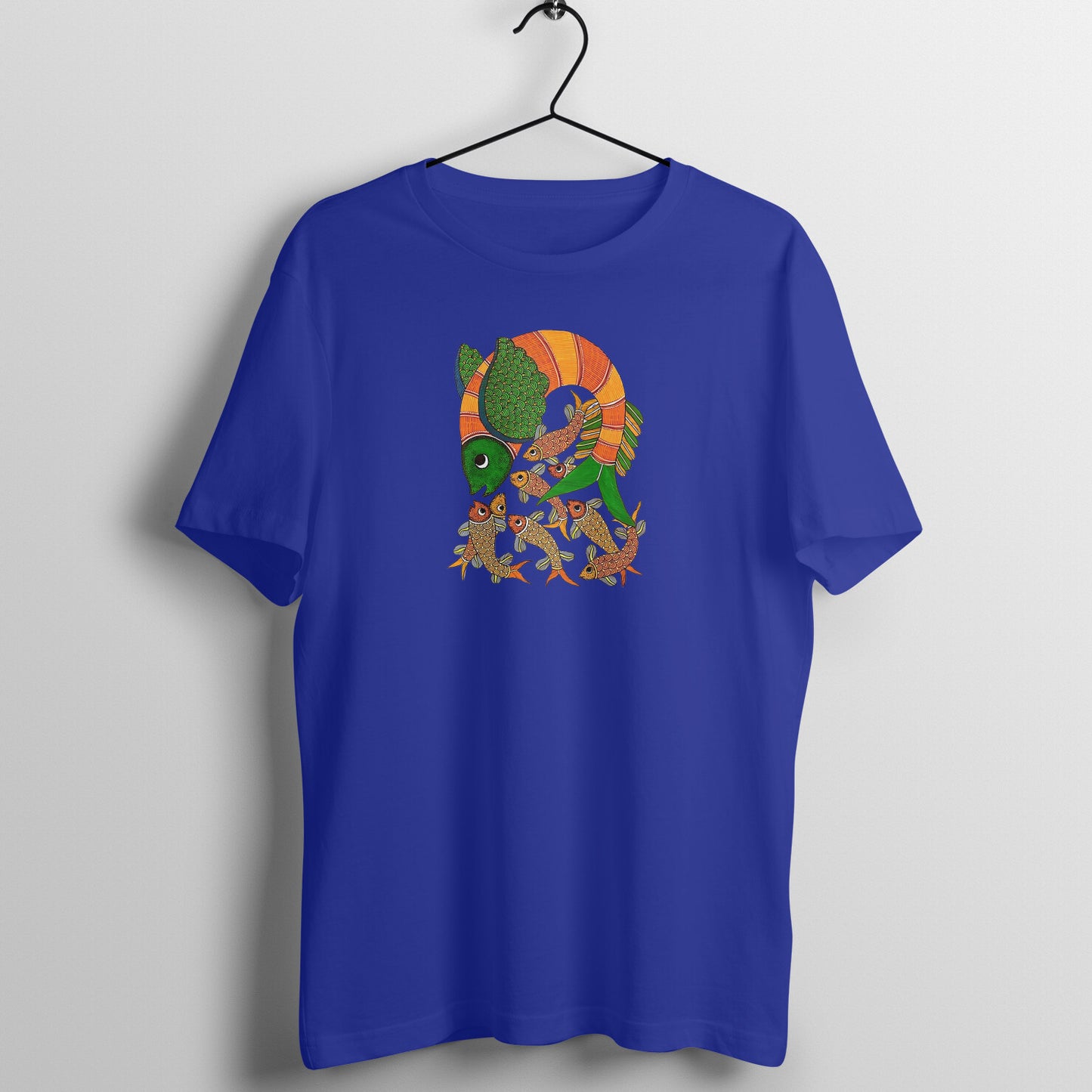 Gond Painting D9: Fish Catching Fishes: Unisex T-shirt