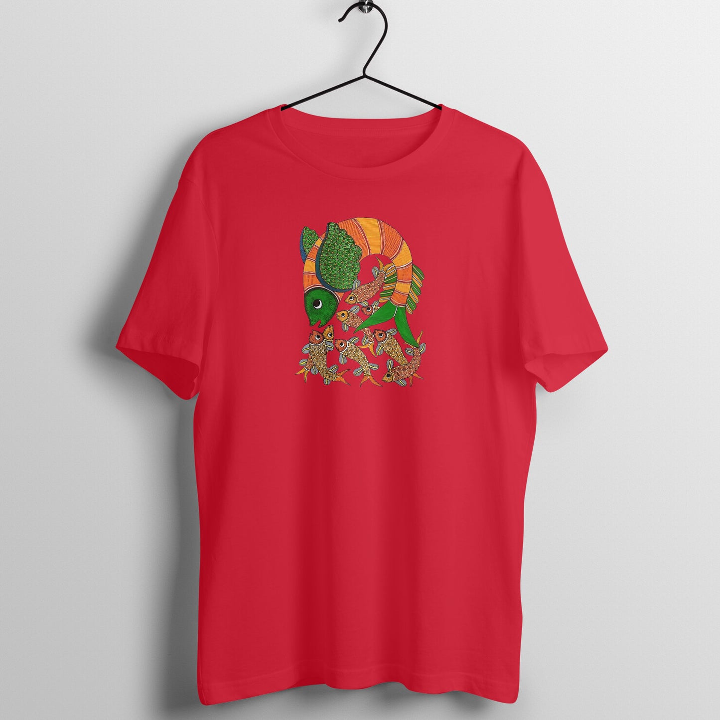 Gond Painting D9: Fish Catching Fishes: Unisex T-shirt