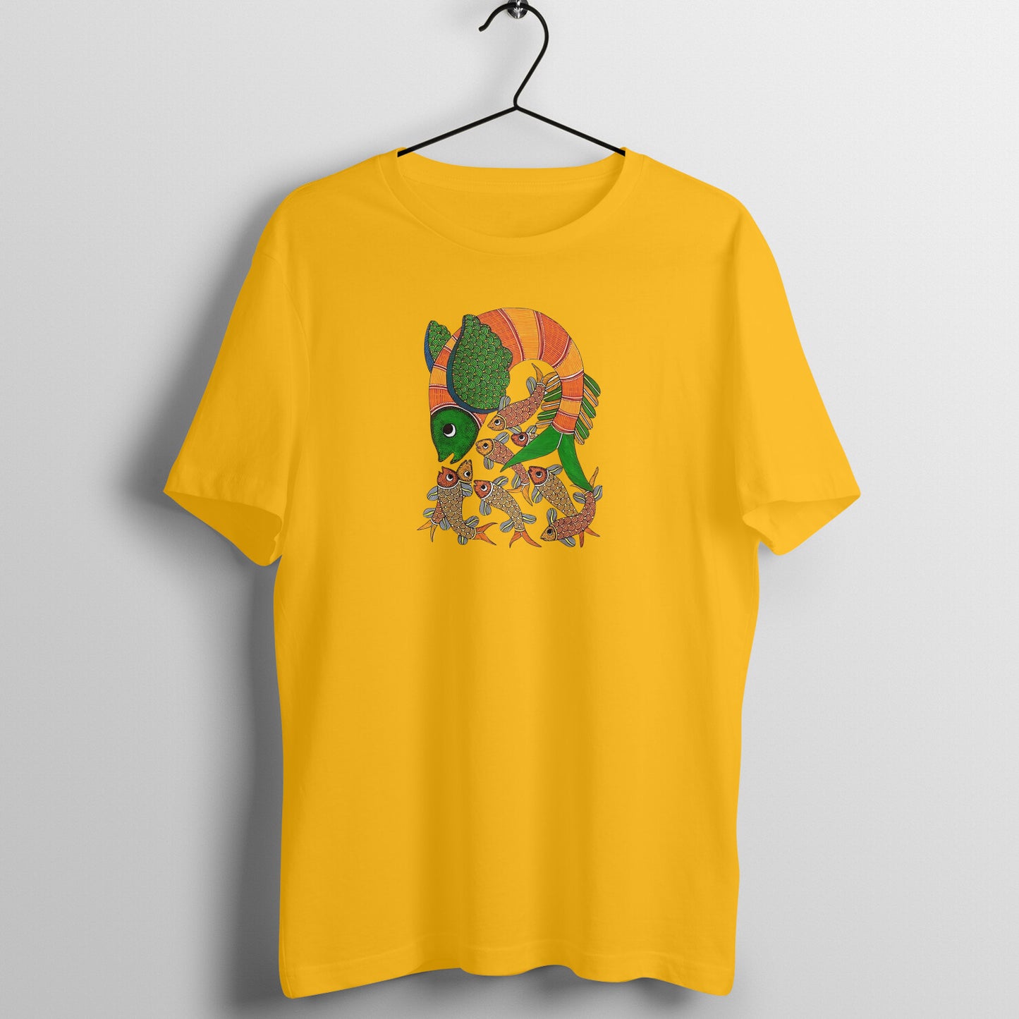 Gond Painting D9: Fish Catching Fishes: Unisex T-shirt
