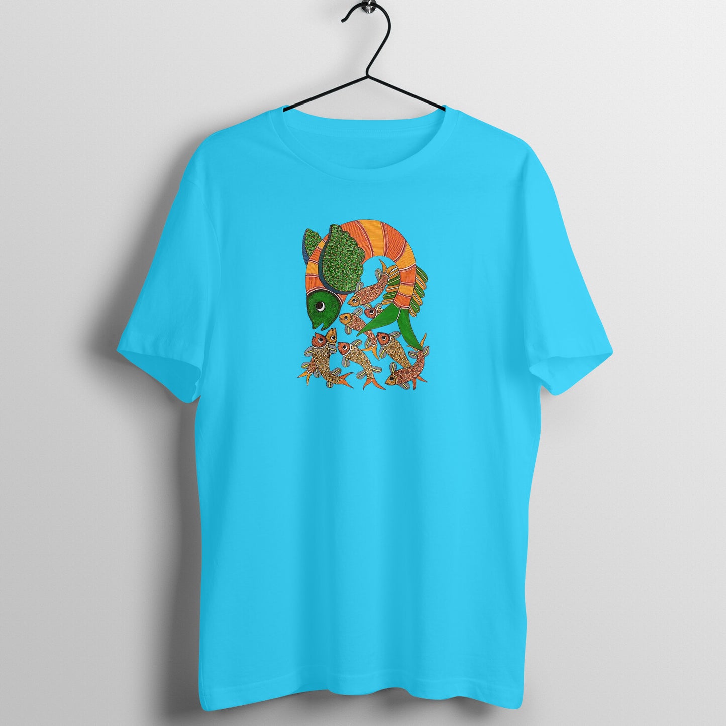 Gond Painting D9: Fish Catching Fishes: Unisex T-shirt