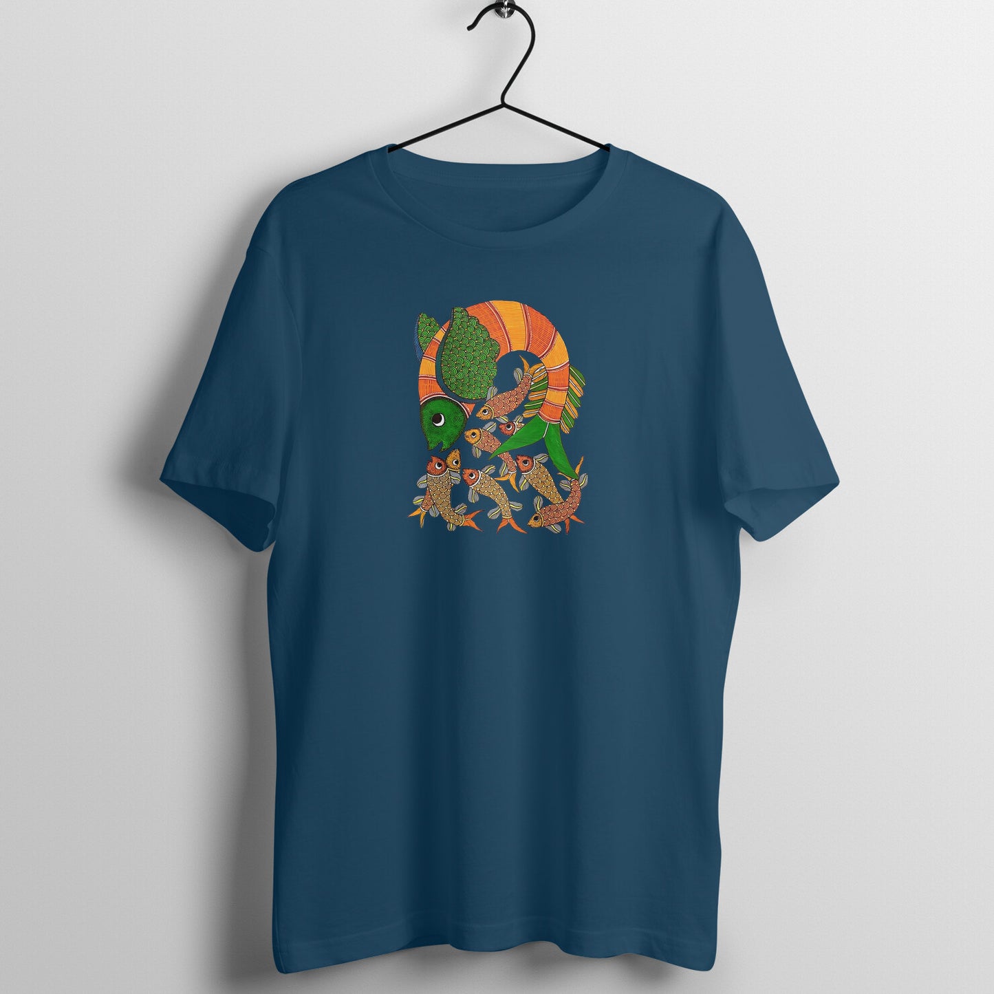 Gond Painting D9: Fish Catching Fishes: Unisex T-shirt