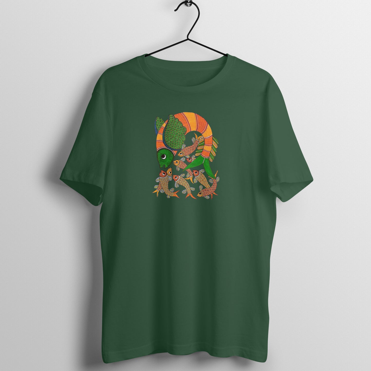 Gond Painting D9: Fish Catching Fishes: Unisex T-shirt