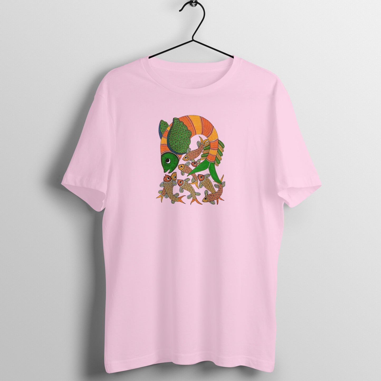 Gond Painting D9: Fish Catching Fishes: Unisex T-shirt
