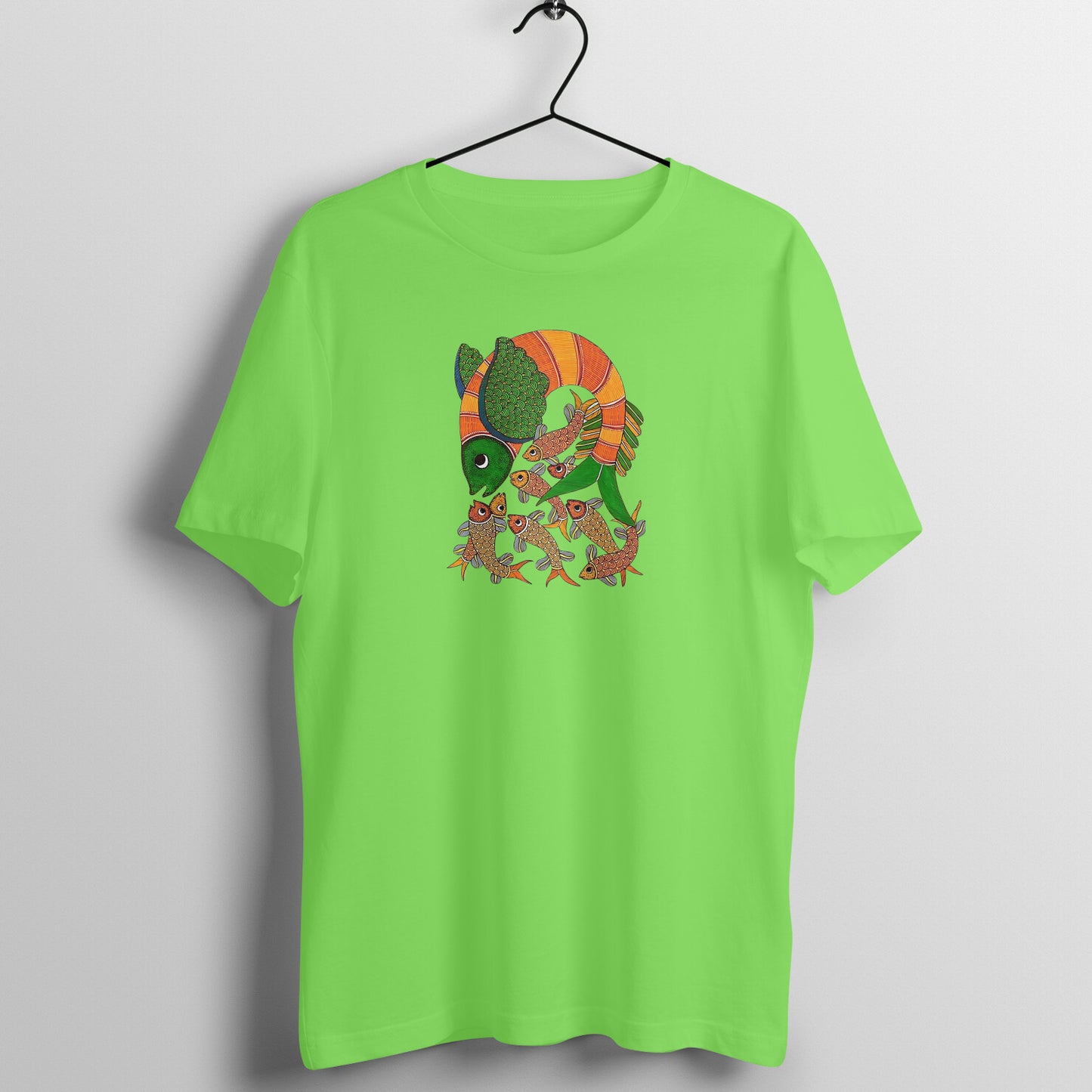 Gond Painting D9: Fish Catching Fishes: Unisex T-shirt