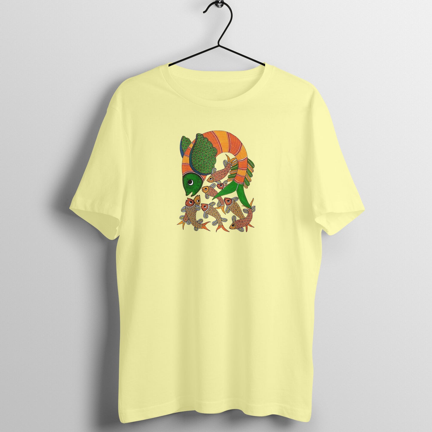 Gond Painting D9: Fish Catching Fishes: Unisex T-shirt