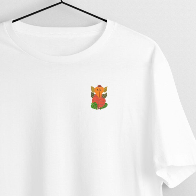 Gond Painting Minimal D5: Ganesha: Unisex T-shirt
