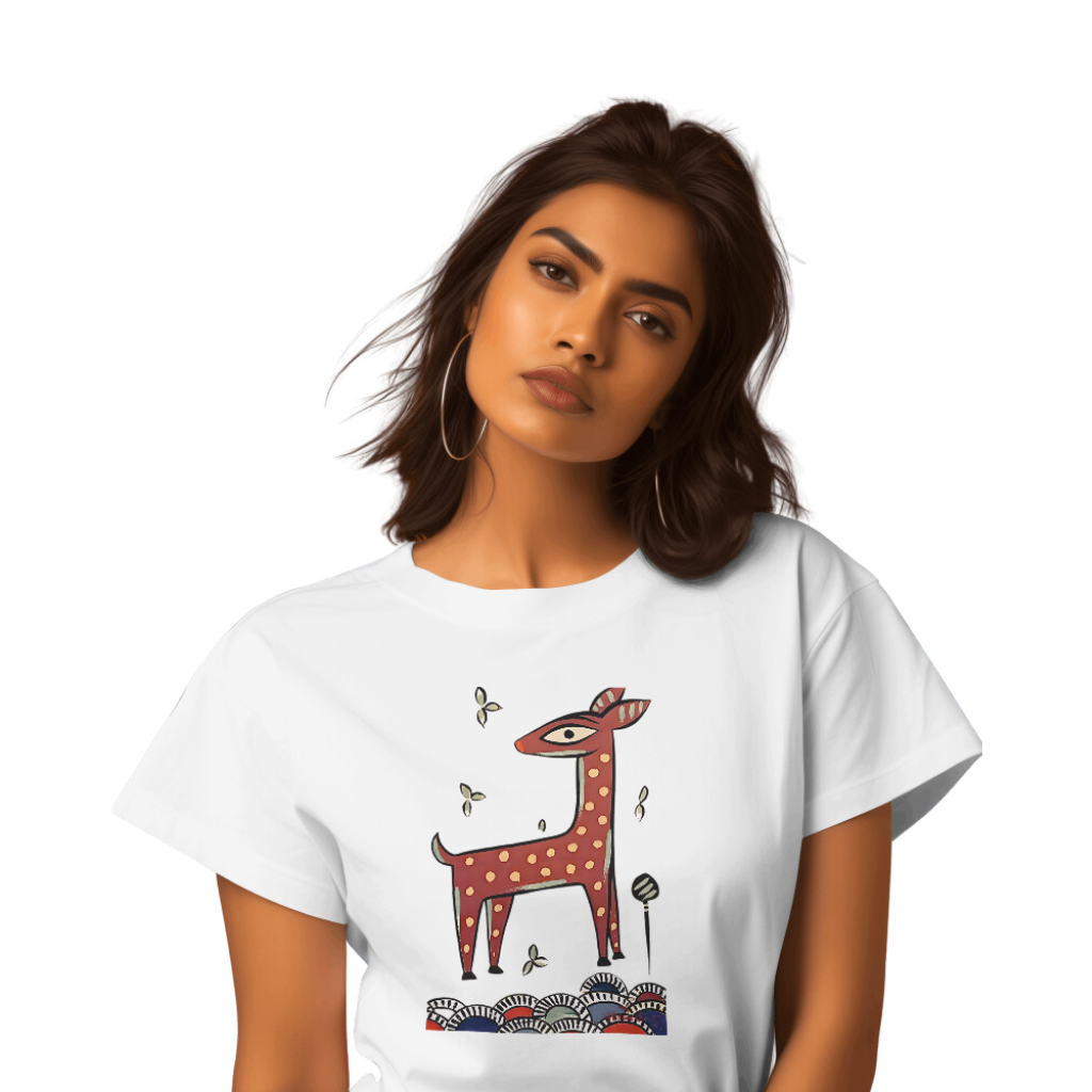 Bengal Art D10: Deer: Style JaminiRoy: Women T-Shirt