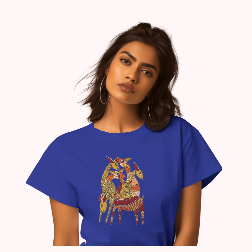 Trending Madhubani D9: Deers: Women T-shirt-