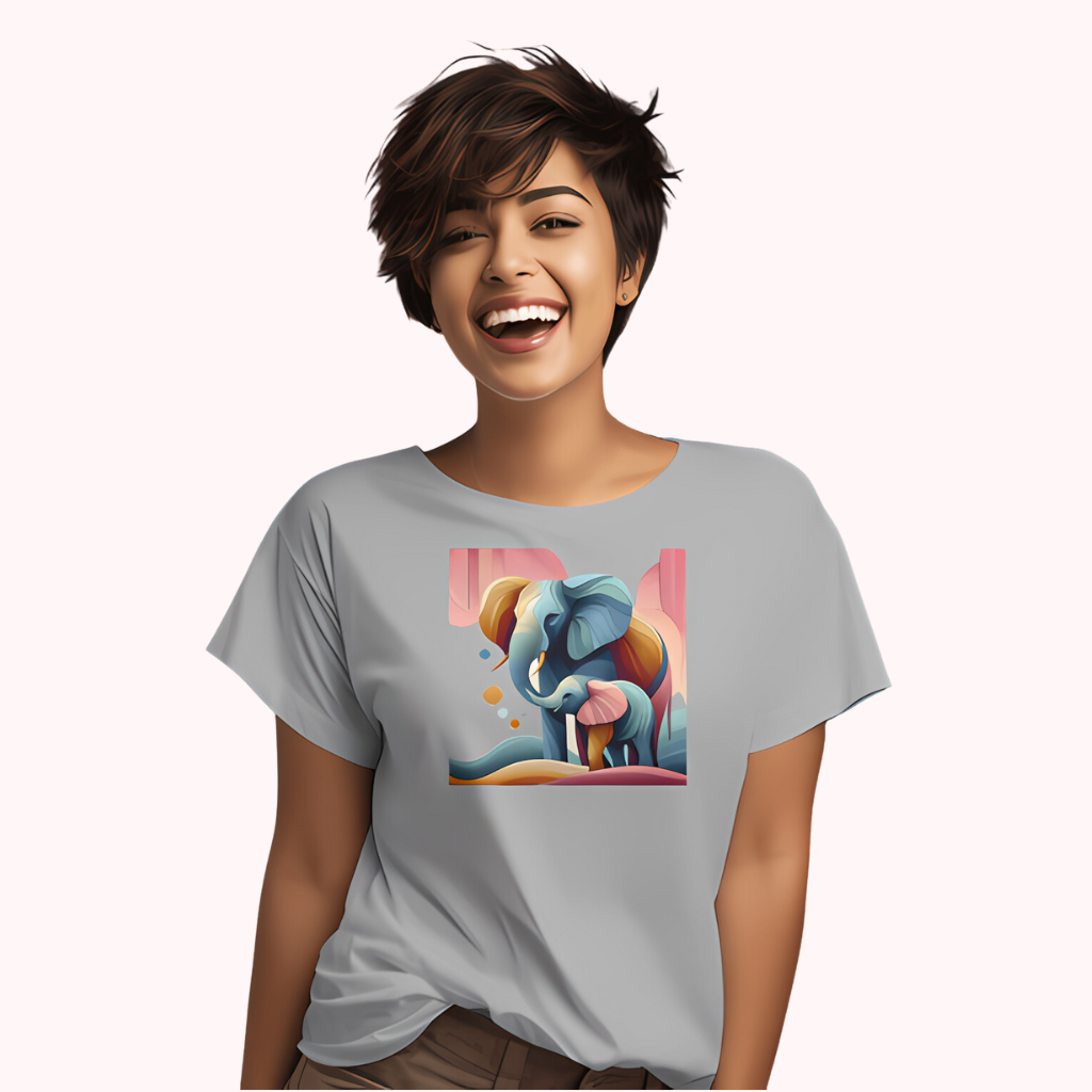 Trending Art D1: Mother & Baby Elephant: Women T-shirt