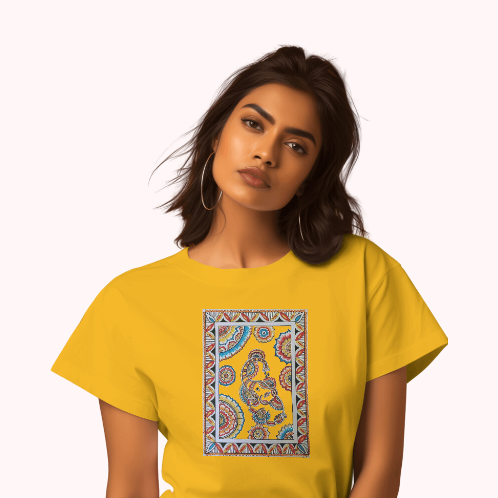 Trending Madhubani Art D5: Elephant: Women T-shirt