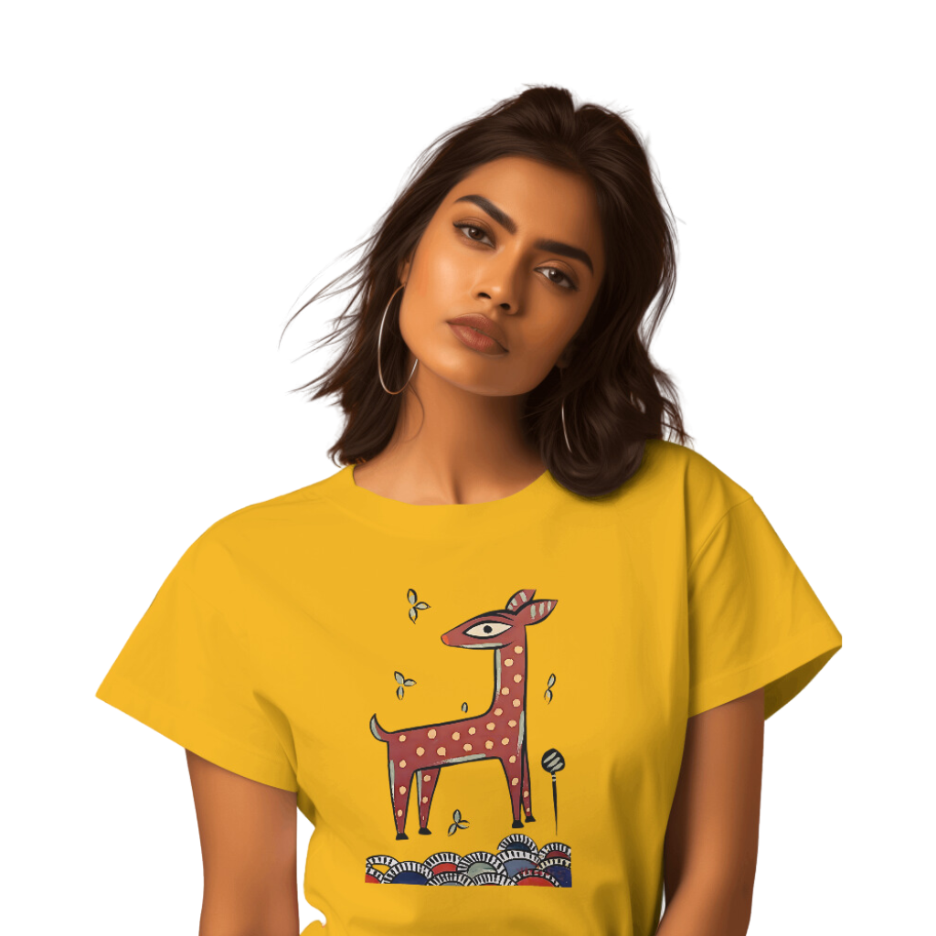 Bengal Art D10: Deer: Style JaminiRoy: Women T-Shirt