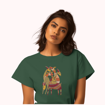 Trending Madhubani D9: Deers: Women T-shirt-