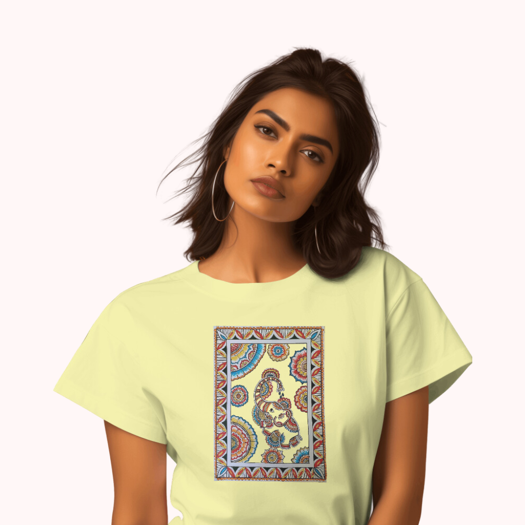Trending Madhubani Art D5: Elephant: Women T-shirt