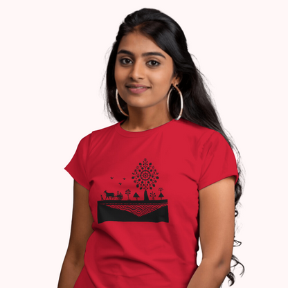 Trending Warli Art D3: Women T-Shirt