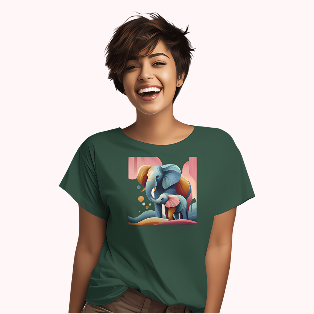 Trending Art D1: Mother & Baby Elephant: Women T-shirt