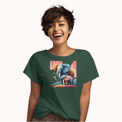 Trending Art D1: Mother & Baby Elephant: Women T-shirt