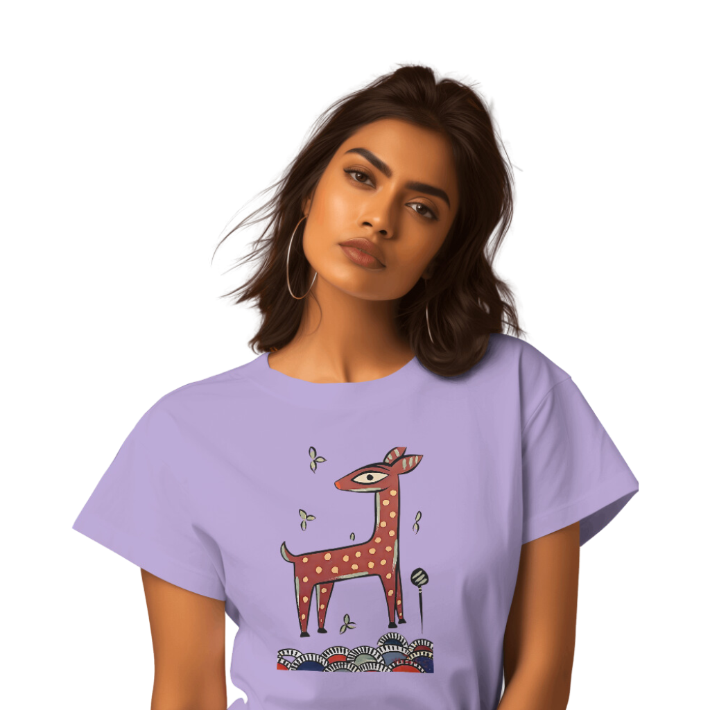 Bengal Art D10: Deer: Style JaminiRoy: Women T-Shirt