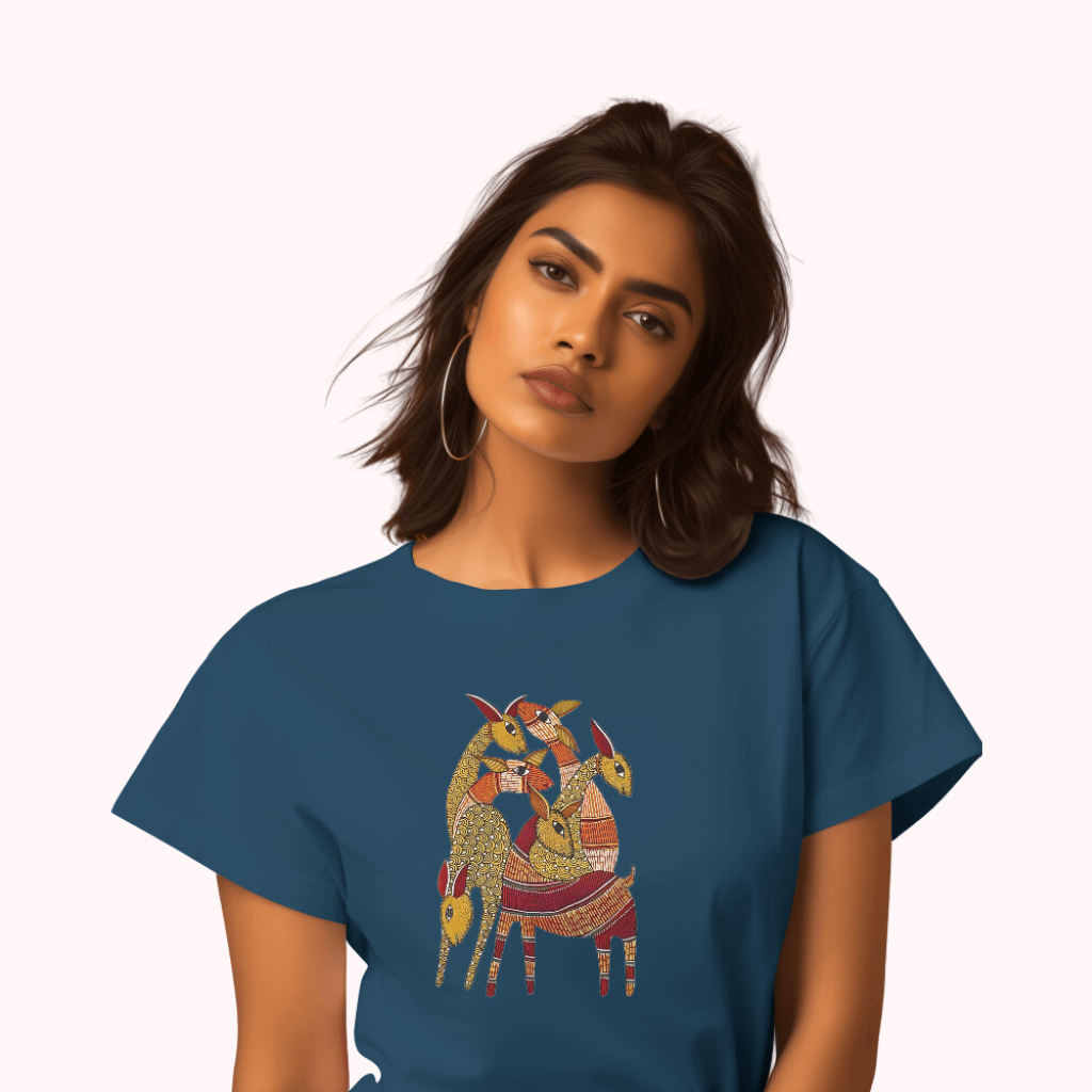 Trending Madhubani D9: Deers: Women T-shirt-