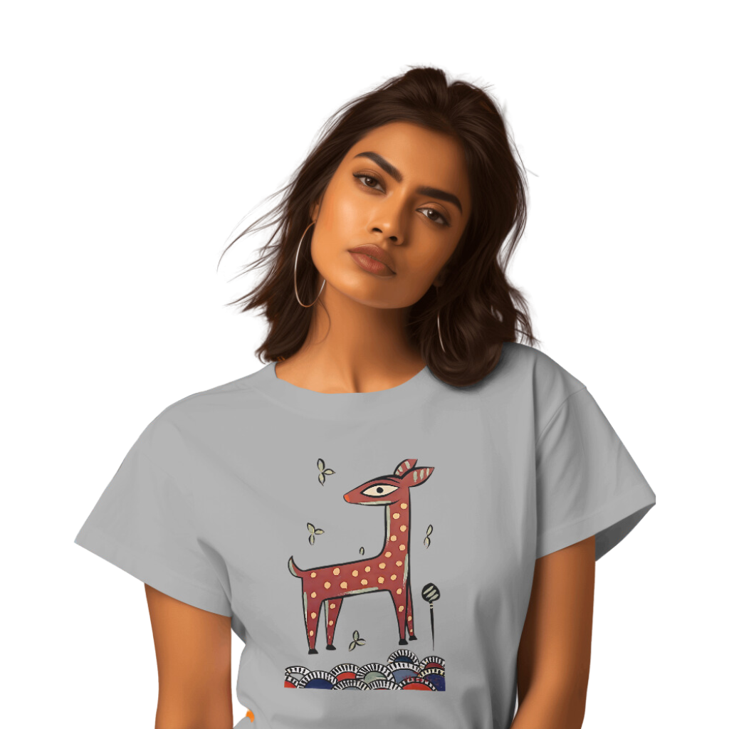 Bengal Art D10: Deer: Style JaminiRoy: Women T-Shirt