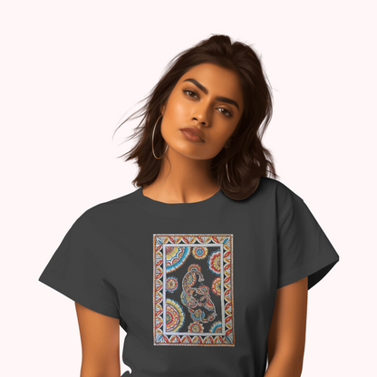 Trending Madhubani Art D5: Elephant: Women T-shirt