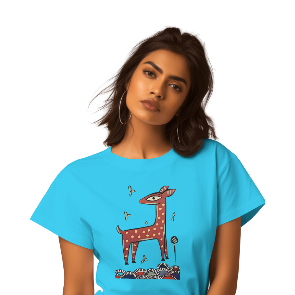 Bengal Art D10: Deer: Style JaminiRoy: Women T-Shirt