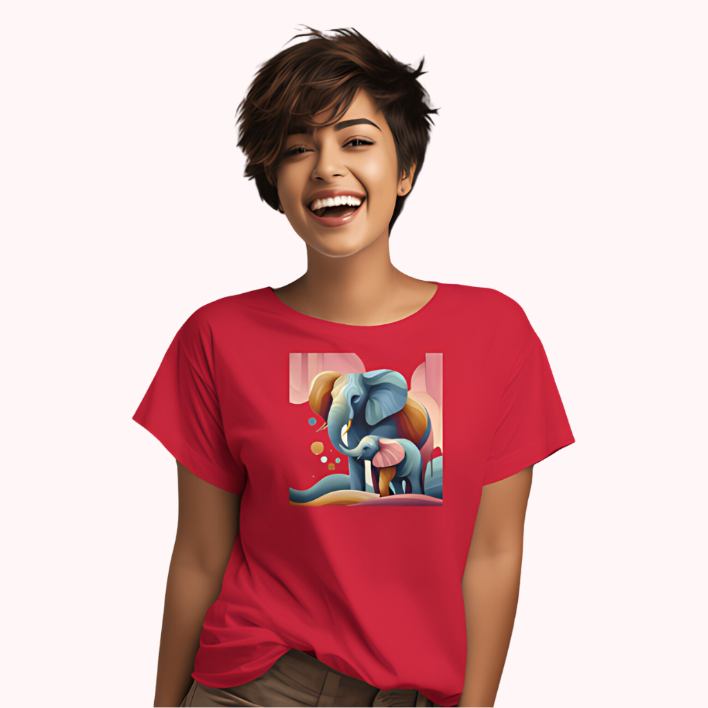 Trending Art D1: Mother & Baby Elephant: Women T-shirt
